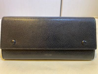 CELINE Large Frap Multi Function Leather Wallet "Black"