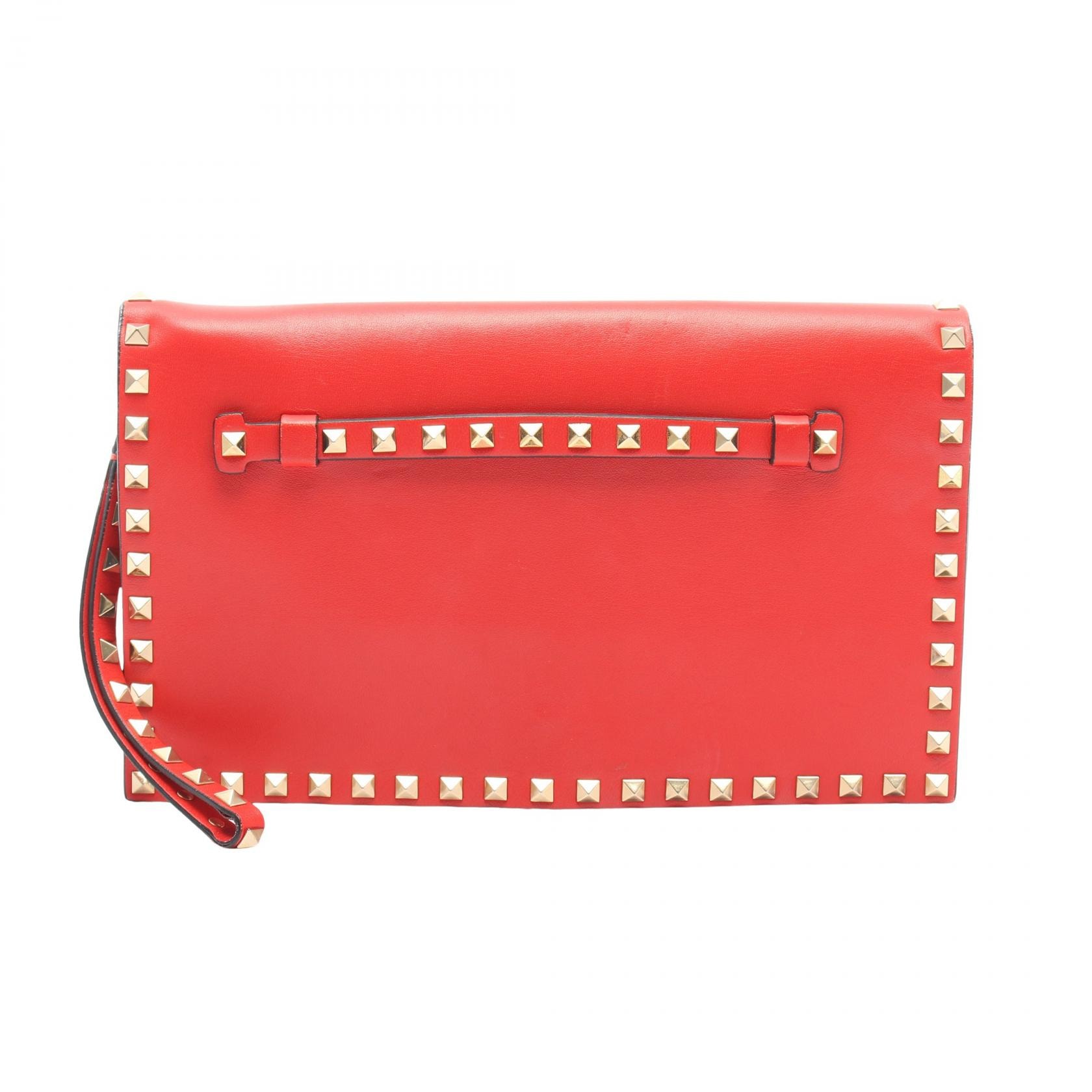 ヴァレンティノ・ガラヴァーニ Valentino Garavani ロックスタッズ セカンドバッグ クラッチバッグ バッグ レザー レディース レッド系 【中古】