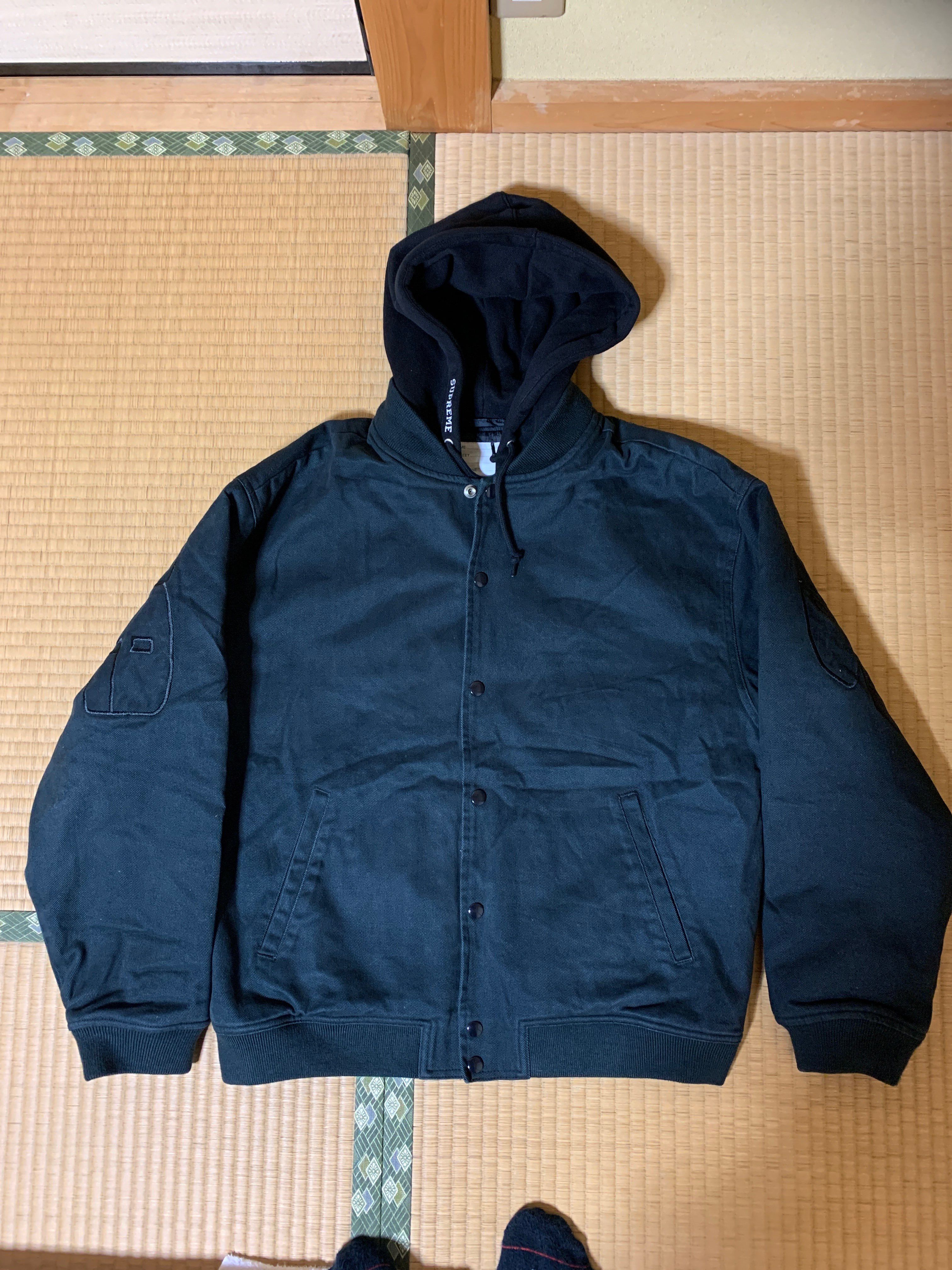 Supreme Hooded Twill Varsity Jacket "Black"