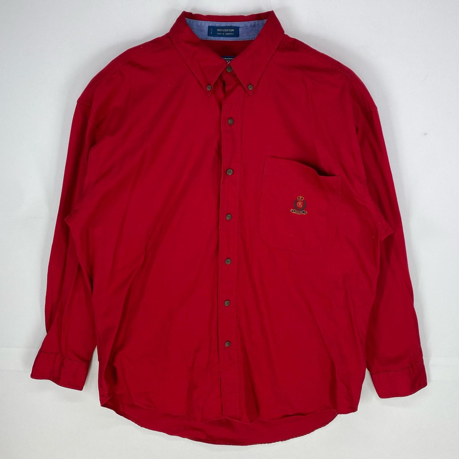 古着 80's/80年代 ヴィンテージ チャップスラルフローレン CHAPS RALPHLAUREN 長袖シャツ 刺繍ロゴ ボタンダウン L  レッド系 メンズ