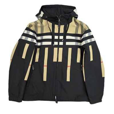 BURBERRY バーバリー スライスチェック フーデッドジャケット ノバチェック 22AW ナイロンジャケット 8054473 M ナイロン ポリエステル ブラック ベージュ メンズ【中古】