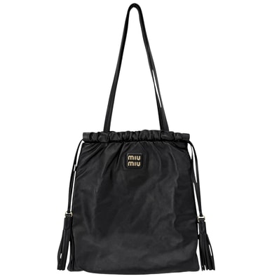 MIUMIU ミュウミュウ ショルダーバッグ ジョワ 巾着 トートバッグ 肩掛け 5BG303 ナッパレザー ブラック 黒 ゴールド金具 レディース【中古品】