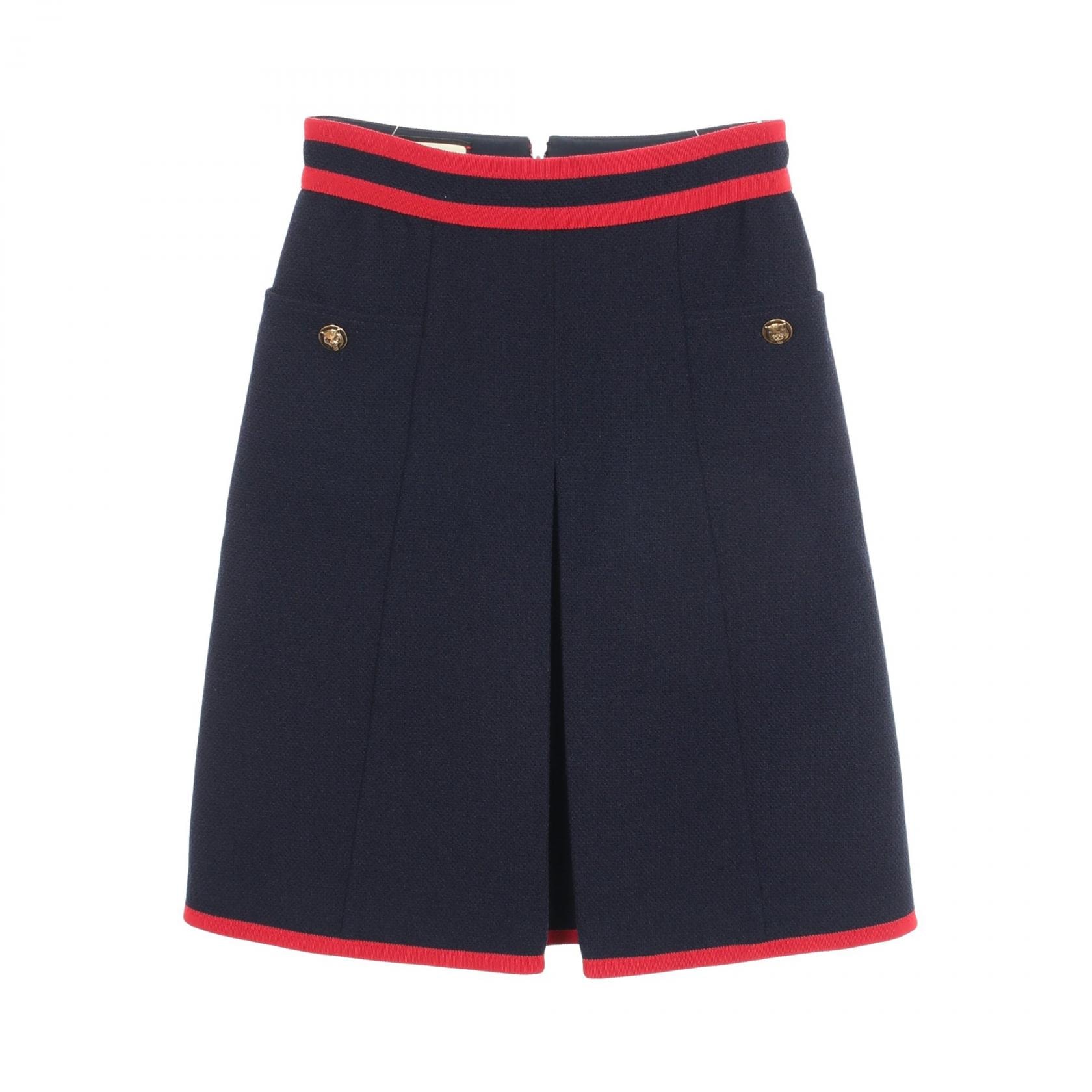 グッチ GUCCI キャットヘッドボタン スカート 衣料品 ボトムス ウール ナイロン レディース ネイビー系 / レッド系 【中古】