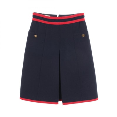 グッチ GUCCI キャットヘッドボタン スカート 衣料品 ボトムス ウール ナイロン レディース ネイビー系 / レッド系 【中古】