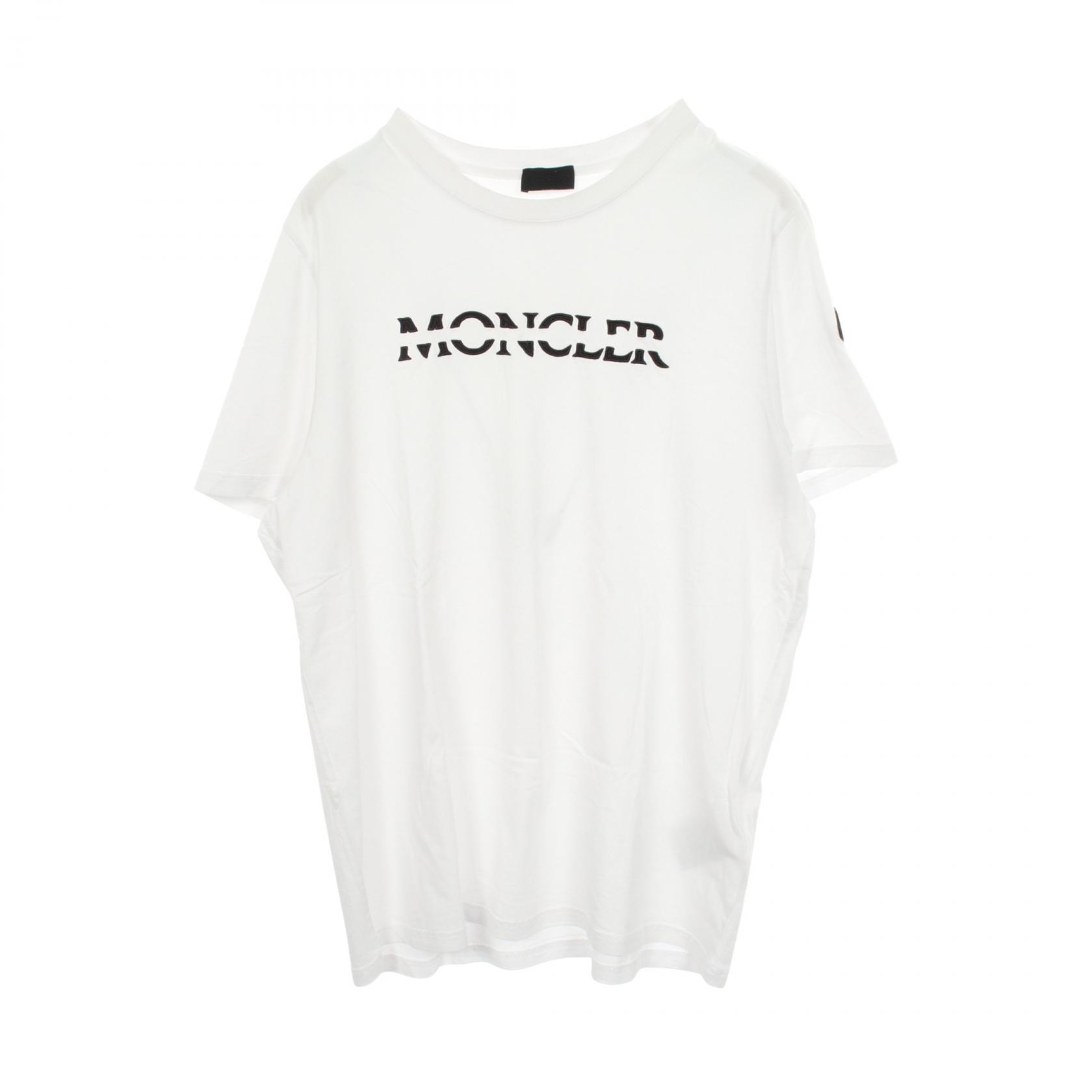 モンクレール MONCLER ロゴレタリング 半袖Tシャツ 衣料品 トップス コットン レディース ホワイト系 【中古】