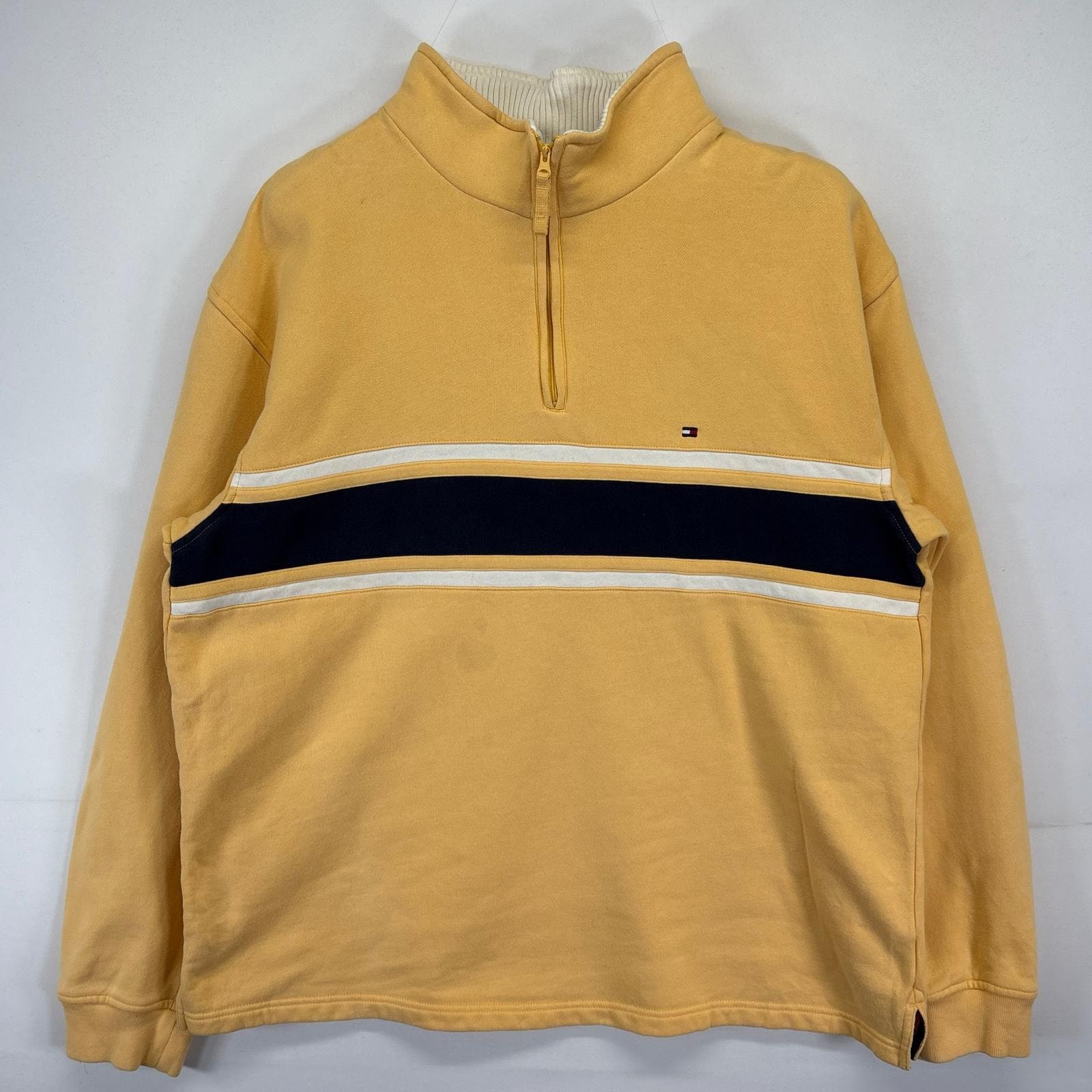 古着 トミーヒルフィガー TOMMY HILFIGER スウェット 大きいサイズ トレーナー ハーフジップ プルオーバー ワンポイントロゴ XL マルチカラー メンズ