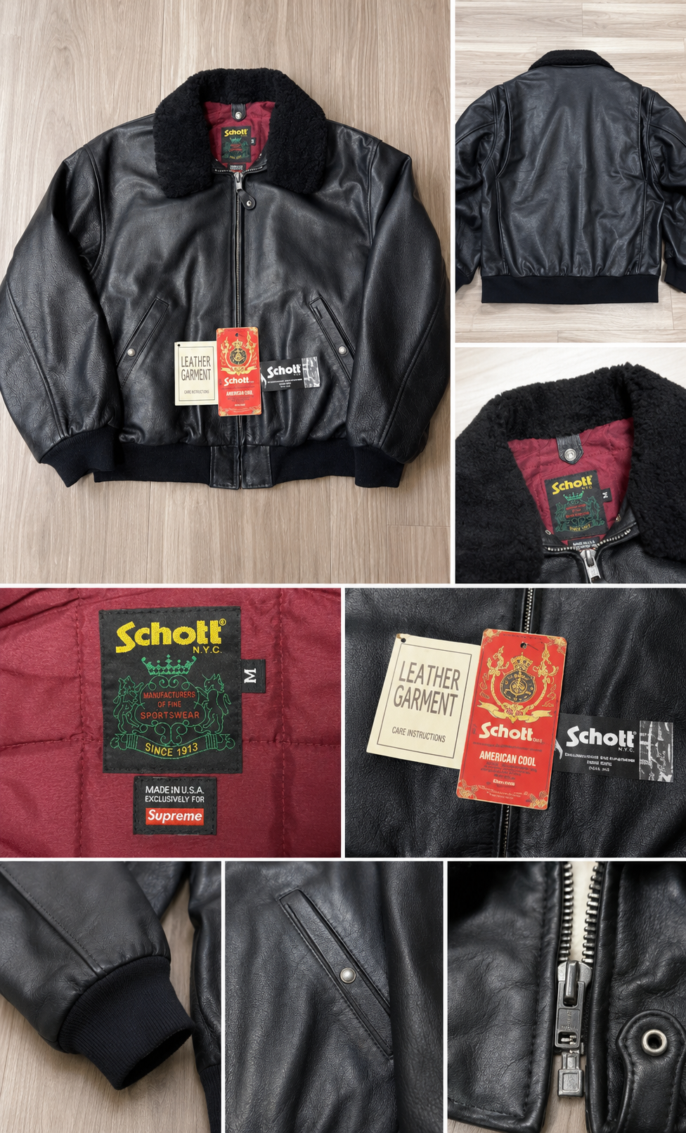 Supreme x Schott Shearling Collar Bomber Jacket "Black"