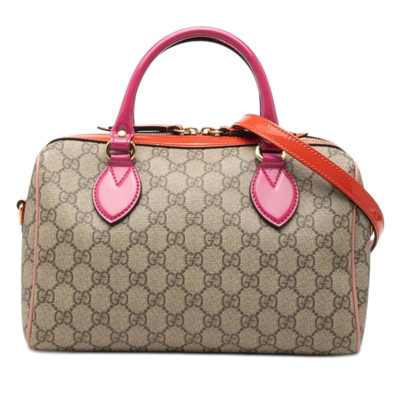 グッチ GGスプリーム ハンドバッグ ショルダーバッグ 2WAY 409529 ブラウン ピンク レッド PVC パテントレザー レディース GUCCI 【中古】