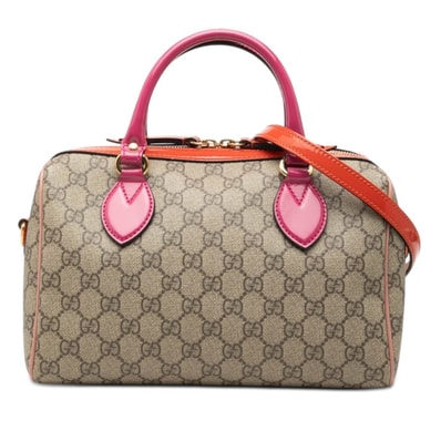 グッチ GGスプリーム ハンドバッグ ショルダーバッグ 2WAY 409529 ブラウン ピンク レッド PVC パテントレザー レディース GUCCI 【中古】