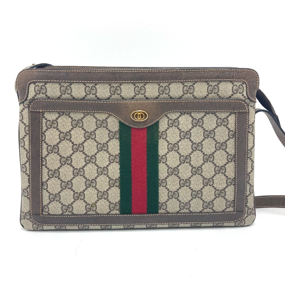 グッチ GUCCI オールドグッチ 010・378 シェリーライン カバン 斜め掛け 肩掛け ショルダーバッグ キャンバス ブラウン