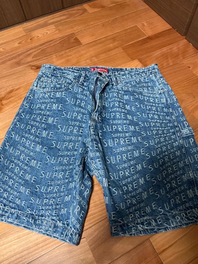 Supreme Warp Jacquard Logos Denim Painter Short "Blue"