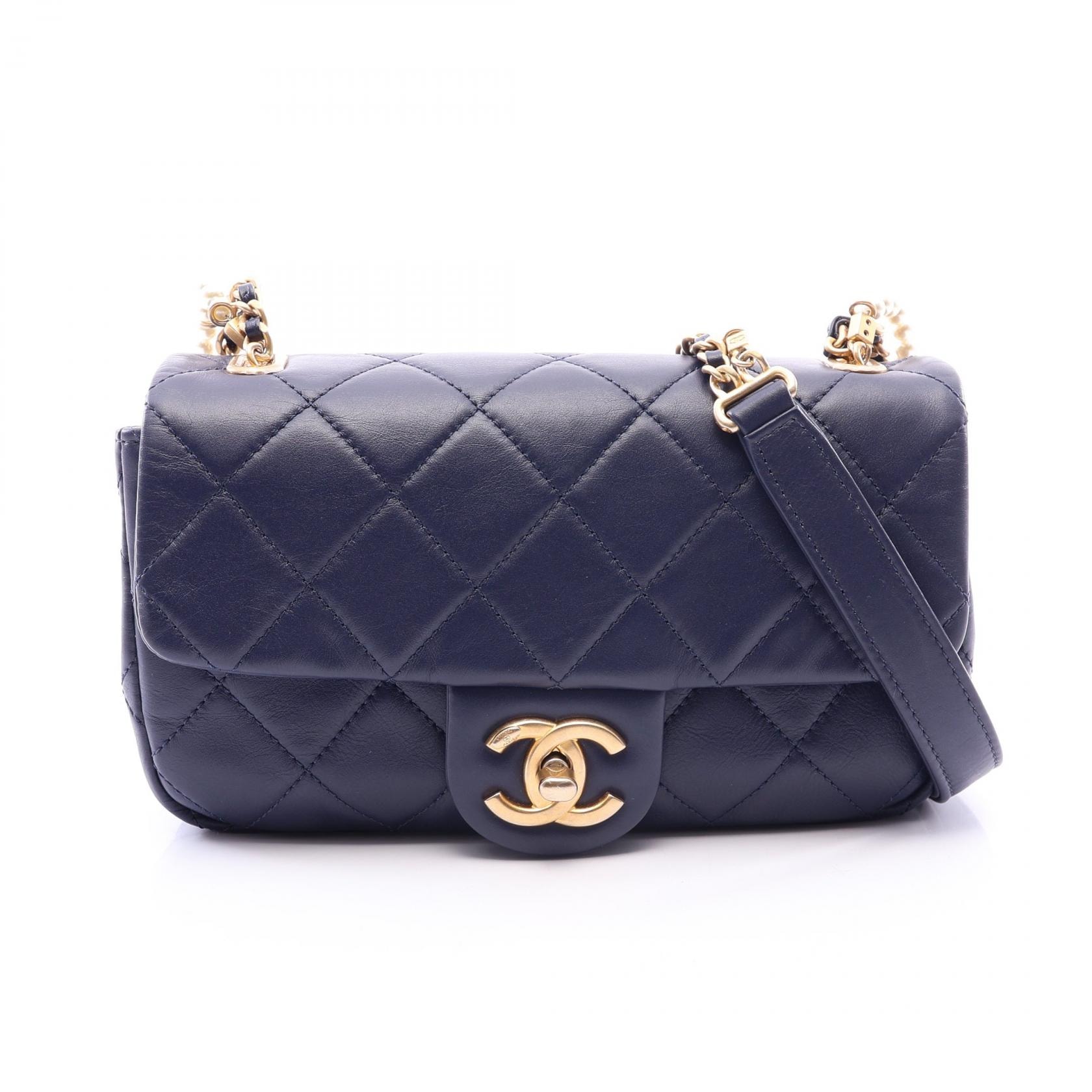 シャネル CHANEL マトラッセ ショルダーバッグ バッグ ラムスキン(羊革) レディース ネイビー系 AS2210 【中古】
