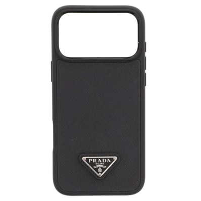 PRADA プラダ iPhone 17Promax トライアングルロゴ スマホケース 携帯・スマホアクセサリー 2ZH222 レザー ブラック シルバー金具 レディース【中古】