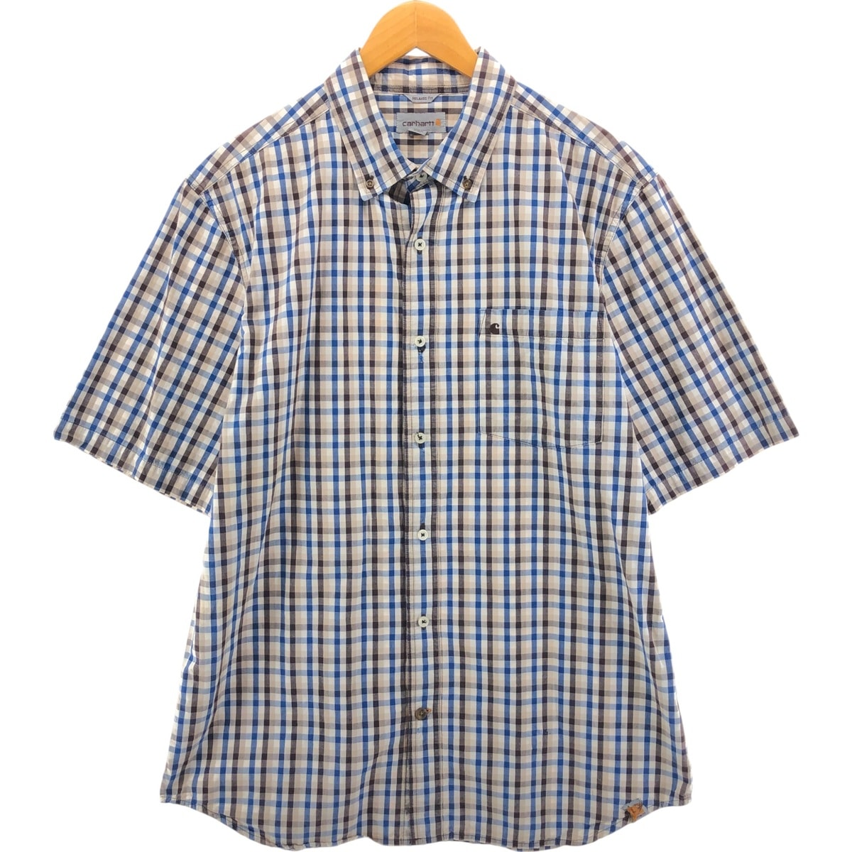 古着 カーハート Carhartt RELAXED FIT チェック柄 ボタンダウン 半袖 ワークシャツ メンズL相当/eaa542677