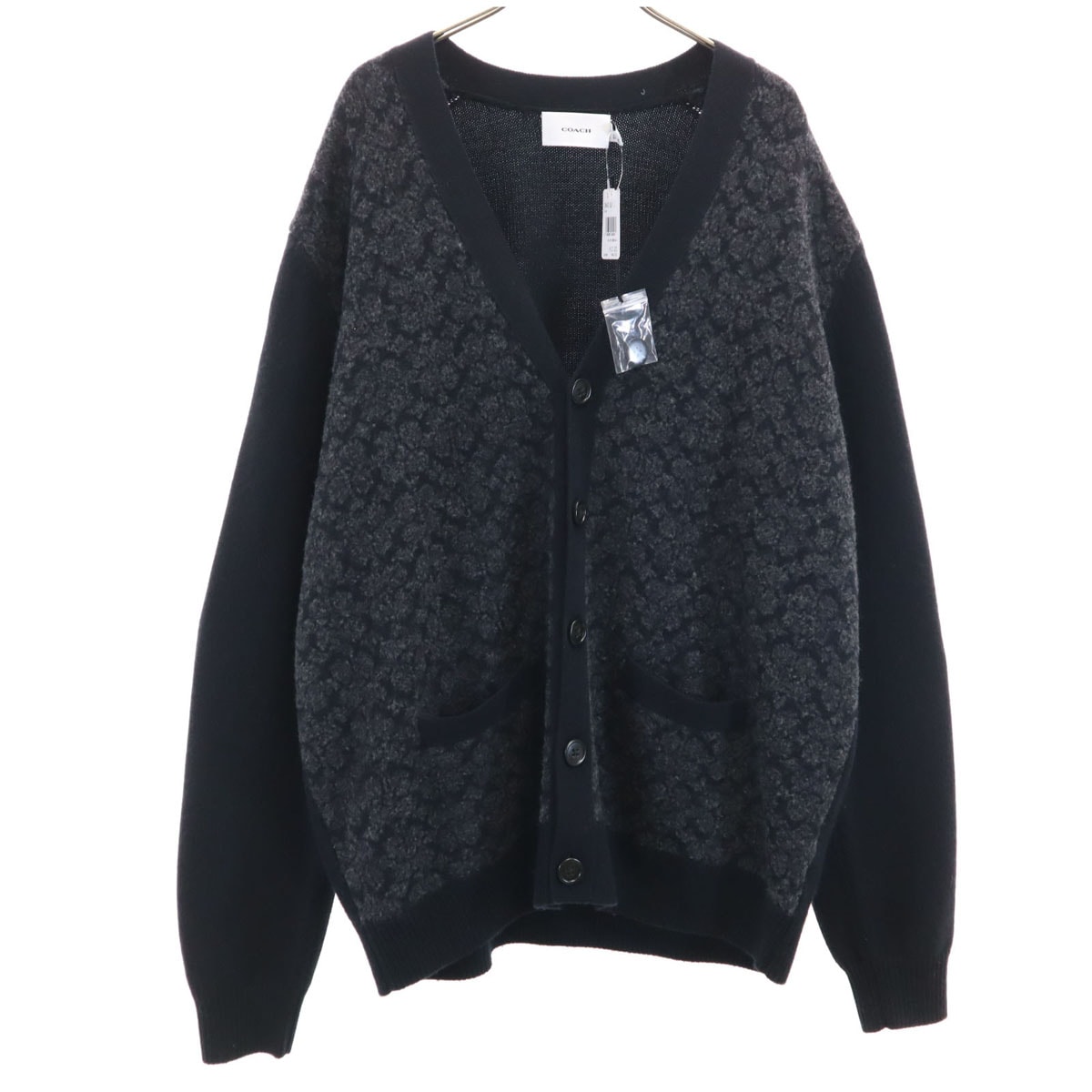 未使用 COACH コーチ 長袖 Vネック ニットカーディガン L ブラック CW943