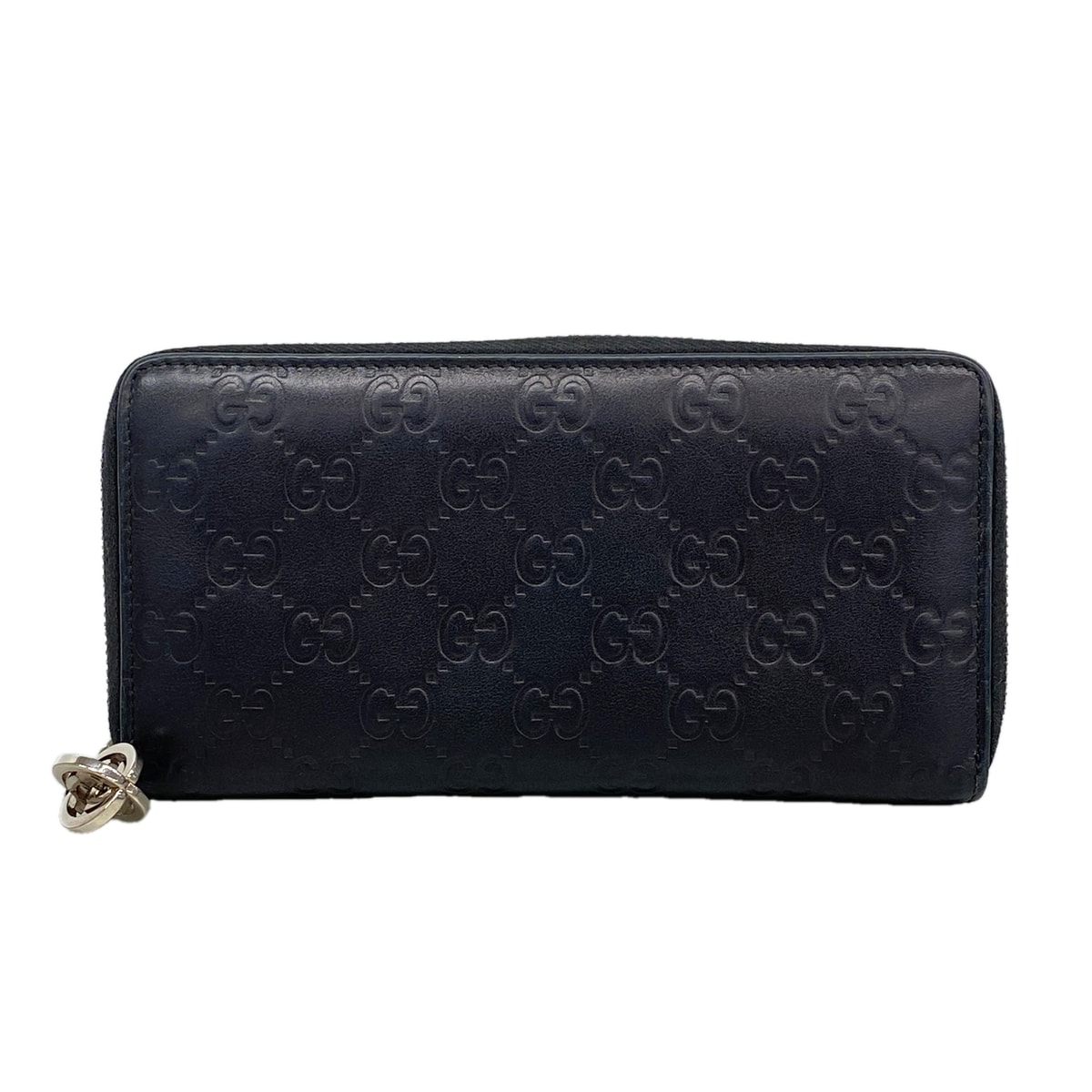 【6ke5358】グッチ 長財布 グッチシマ 233025 レザー ブラック シルバー金具【中古】レディース