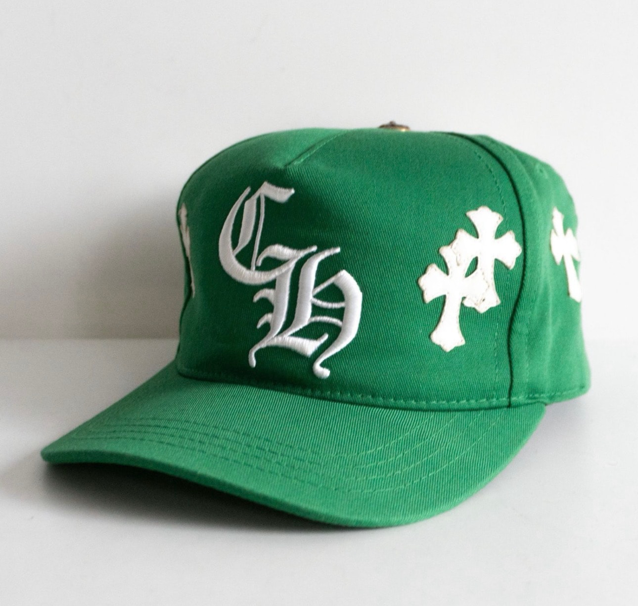 Chrome Hearts CH Hat Cross Patch Baseball Cap "Green/White"