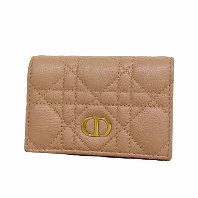 【6de5595】クリスチャンディオール カードケース カナージュ レザー ピンク ゴールド金具【中古】レディース