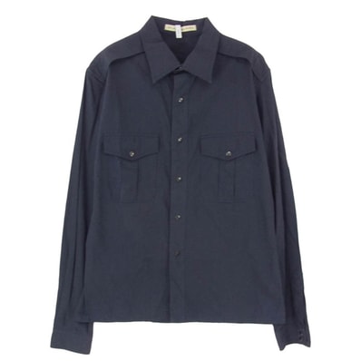 BALENCIAGA バレンシアガ 124756 TG115 国内正規品バーニーズタグ オールド スナップボタン 長袖 サファリシャツ ネイビー系 M【中古】