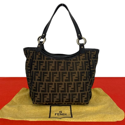 FENDI フェンディ ズッカ ロゴ FF 柄 キャンバス レザー トートバッグ ブラウン
167-1