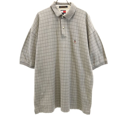 TOMMY HILFIGER トミーヒルフィガー 90s オールド フラッグタグ チェック柄 半袖 ポロシャツ XL グレー