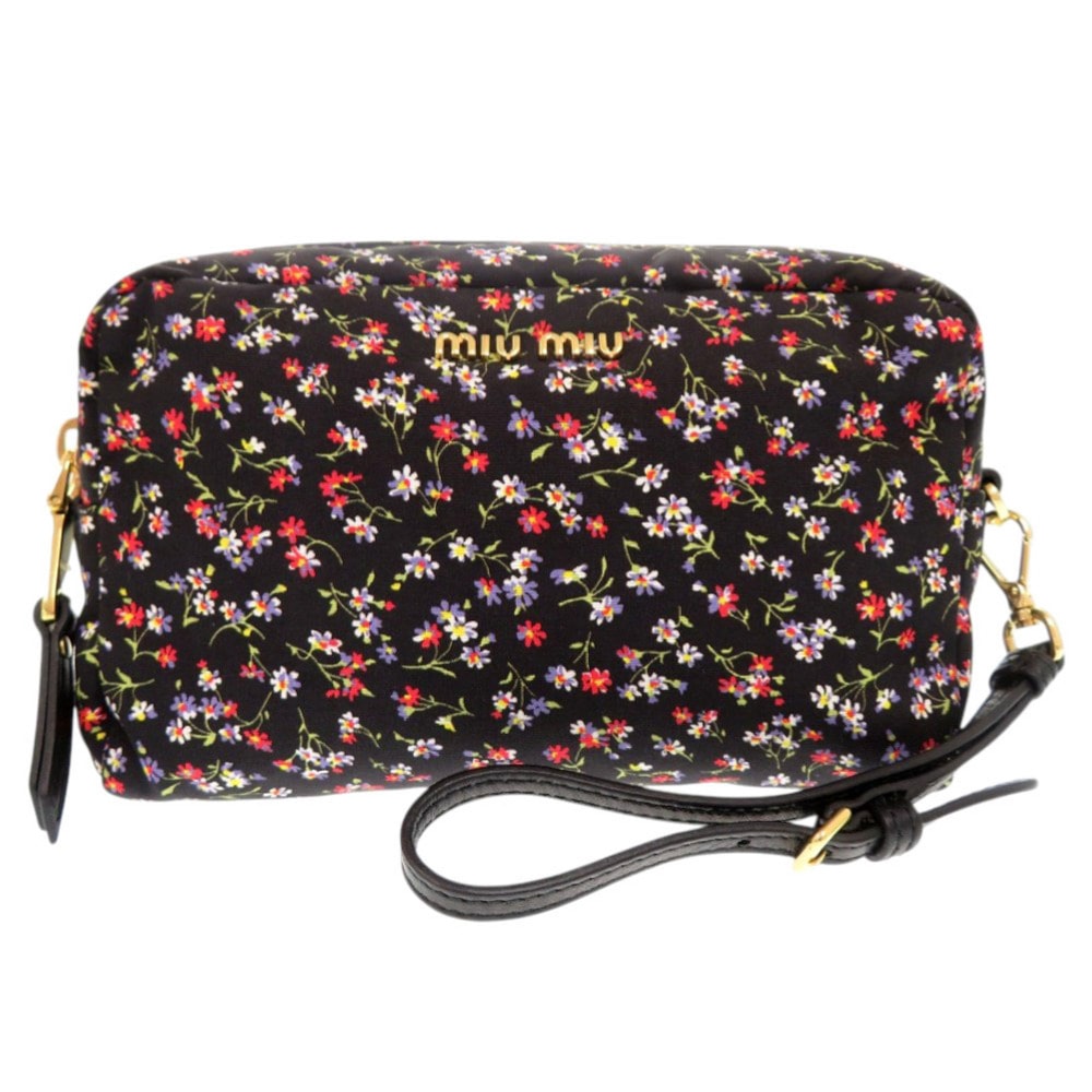 ミュウミュウ 花柄 ナイロン ブラック ポーチ