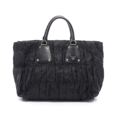 プラダ PRADA ギャザー トートバッグ バッグ ナイロン レザー レディース ブラック系 【中古】