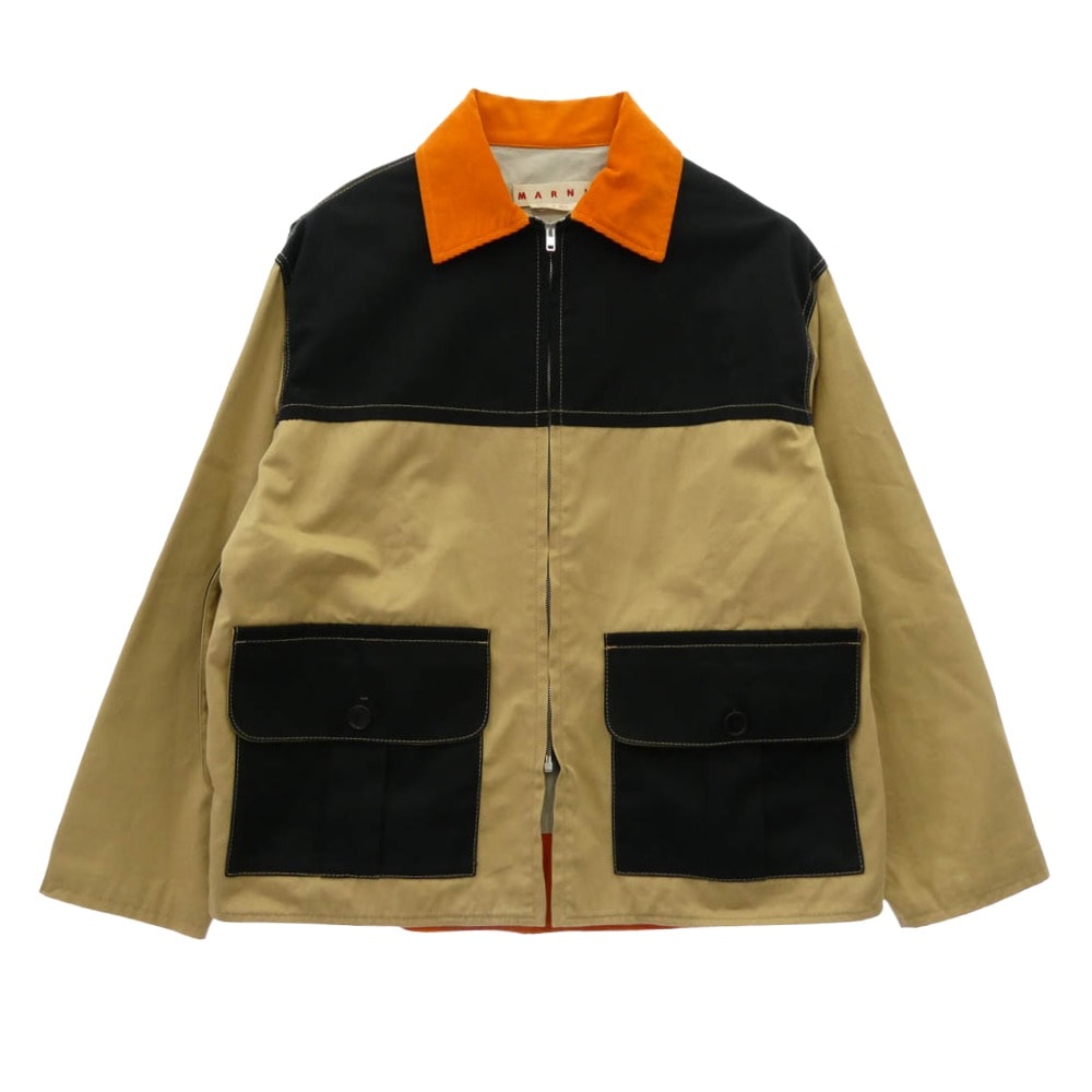 MARNI マルニ ジャケット 23SS JUMU0137QU コットンギャバジン バイカラー ジャケット ブルゾン ベージュ系 マルチカラー系 46【極上美品】【中古】