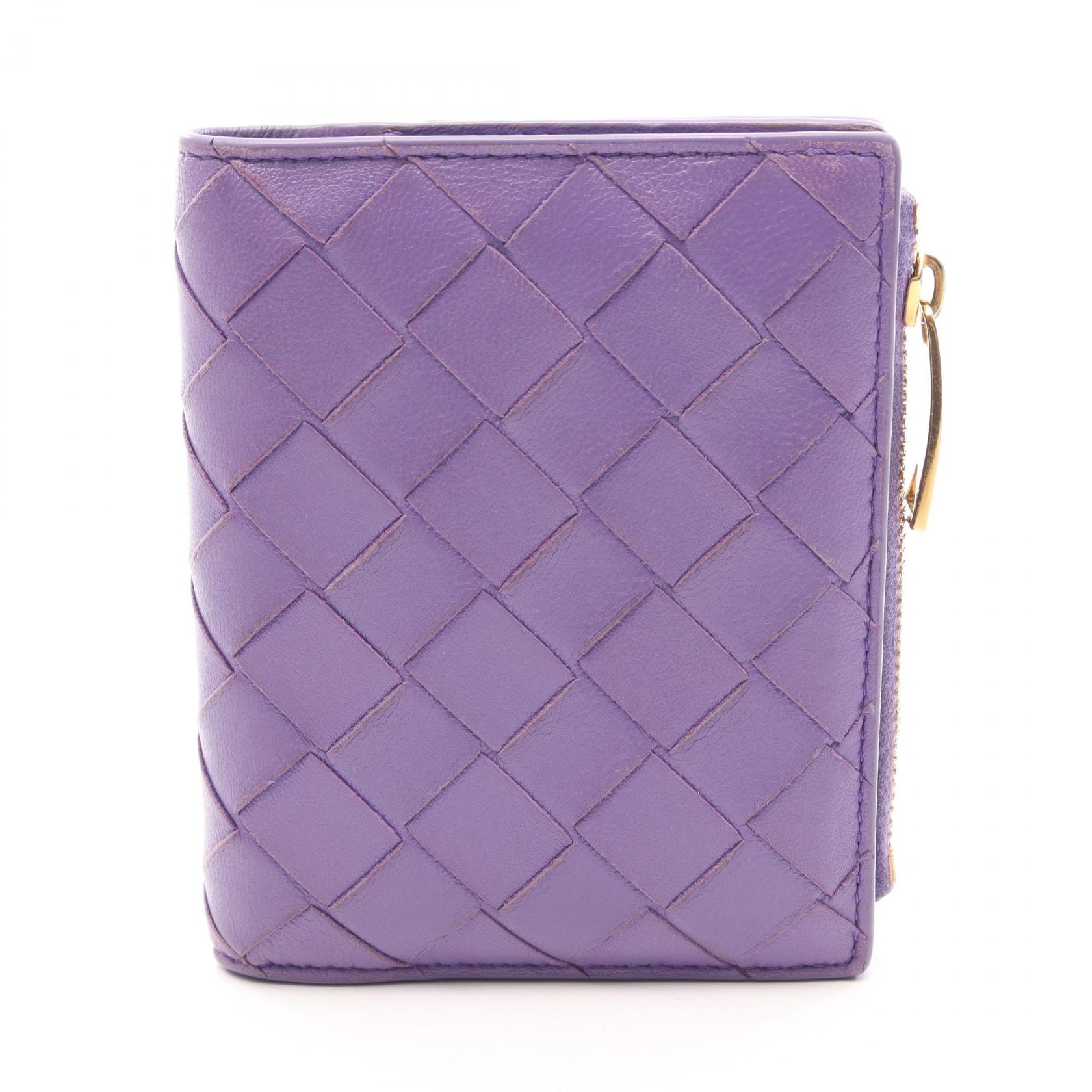 ボッテガヴェネタ BOTTEGA VENETA イントレチャート 二つ折り財布 財布 レザー レディース パープル系 707601 【中古】