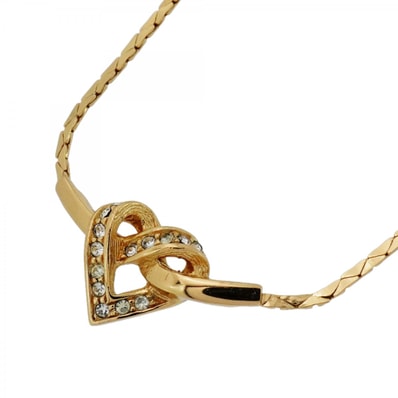 【6jdb0483-k】クリスチャンディオール ネックレス ハートモチーフ GPメッキ ラインストーン ゴールド【中古】レディース