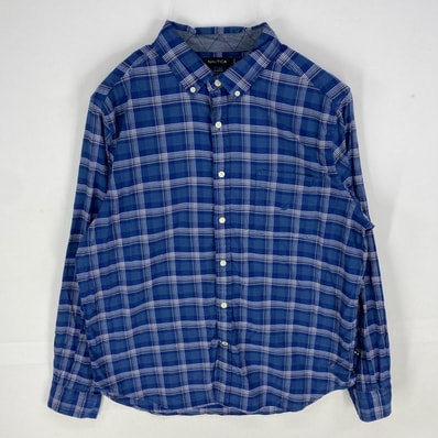 古着 ノーティカ NAUTICA 長袖シャツ ワンポイント ロゴ刺繍 ロングスリーブ 胸ポケット XL ブルー系 チェック メンズ