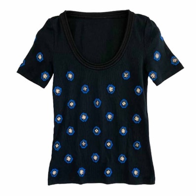 LOUIS VUITTON ルイ・ヴィトン Tシャツ RW151A F7TS07BT5 刺繍 ロゴ パッチ 半袖 ニット Tシャツ ブラック系【中古】