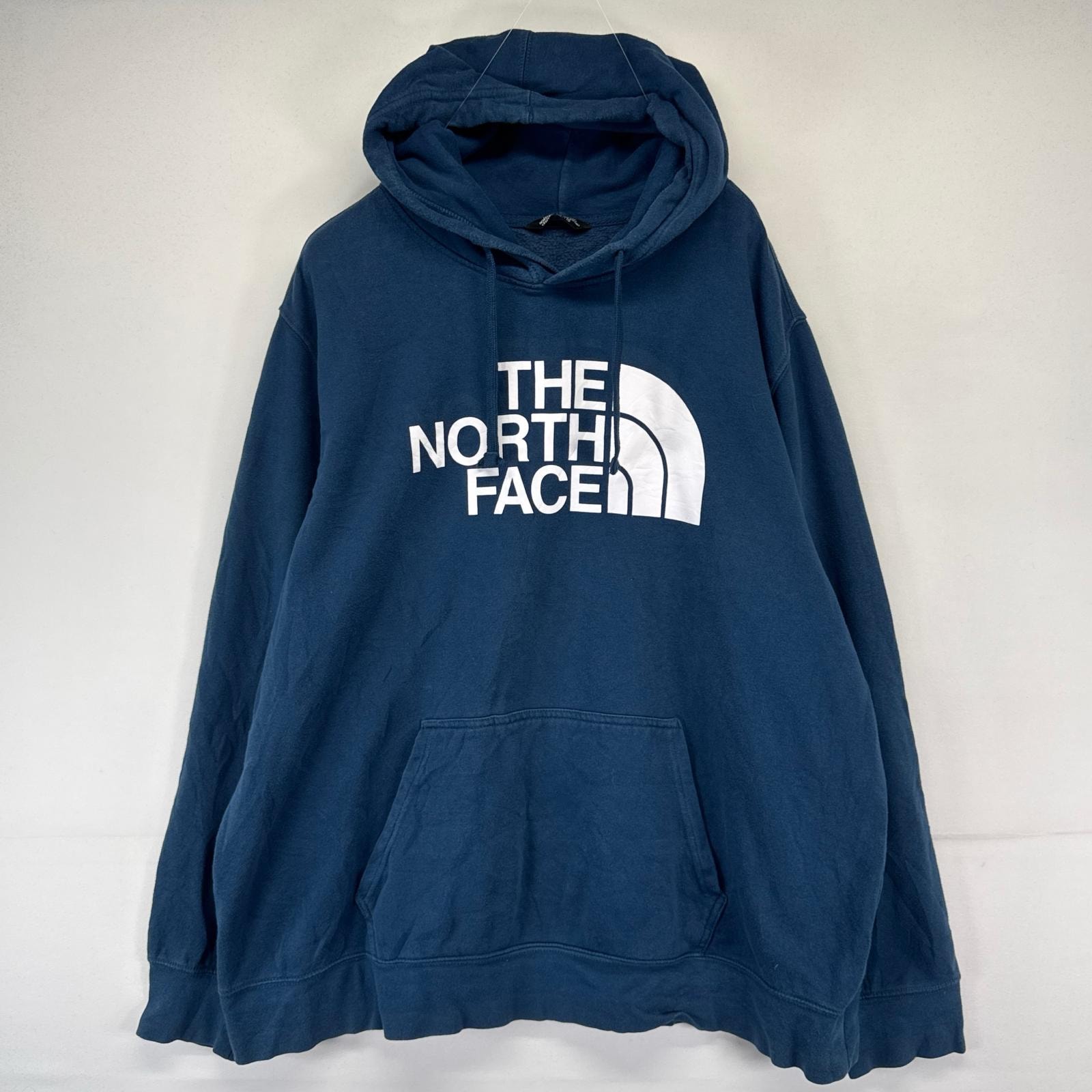 古着 ザ・ノースフェイス THE NORTH FACE パーカー スウェット プリントロゴ プルオーバー 2XL  ネイビー系 プリント メンズ