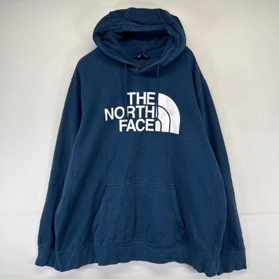 古着 ザ・ノースフェイス THE NORTH FACE パーカー スウェット プリントロゴ プルオーバー 2XL ネイビー系 プリント メンズ