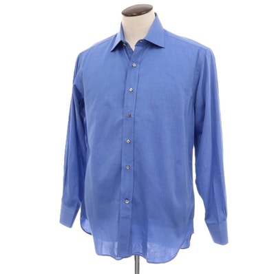 【中古】サルヴァトーレフェラガモ Salvatore Ferragamo コットン セミワイドカラー ドレスシャツ ブルー【サイズ16】【メンズ】