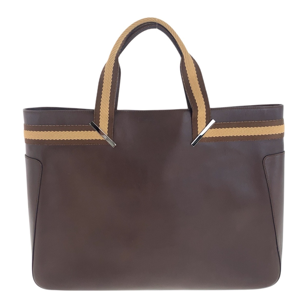 美品 GUCCI グッチ シェリーライン ブラウン ベージュ シルバー金具 レザー トートバッグ ハンドバッグ 505594 【中古】