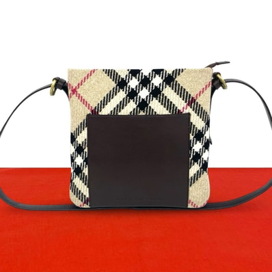 BURBERRY バーバリー ロゴ 刻印 ノバチェック 柄 レザー ウール ショルダーバッグ ベージュ
25706