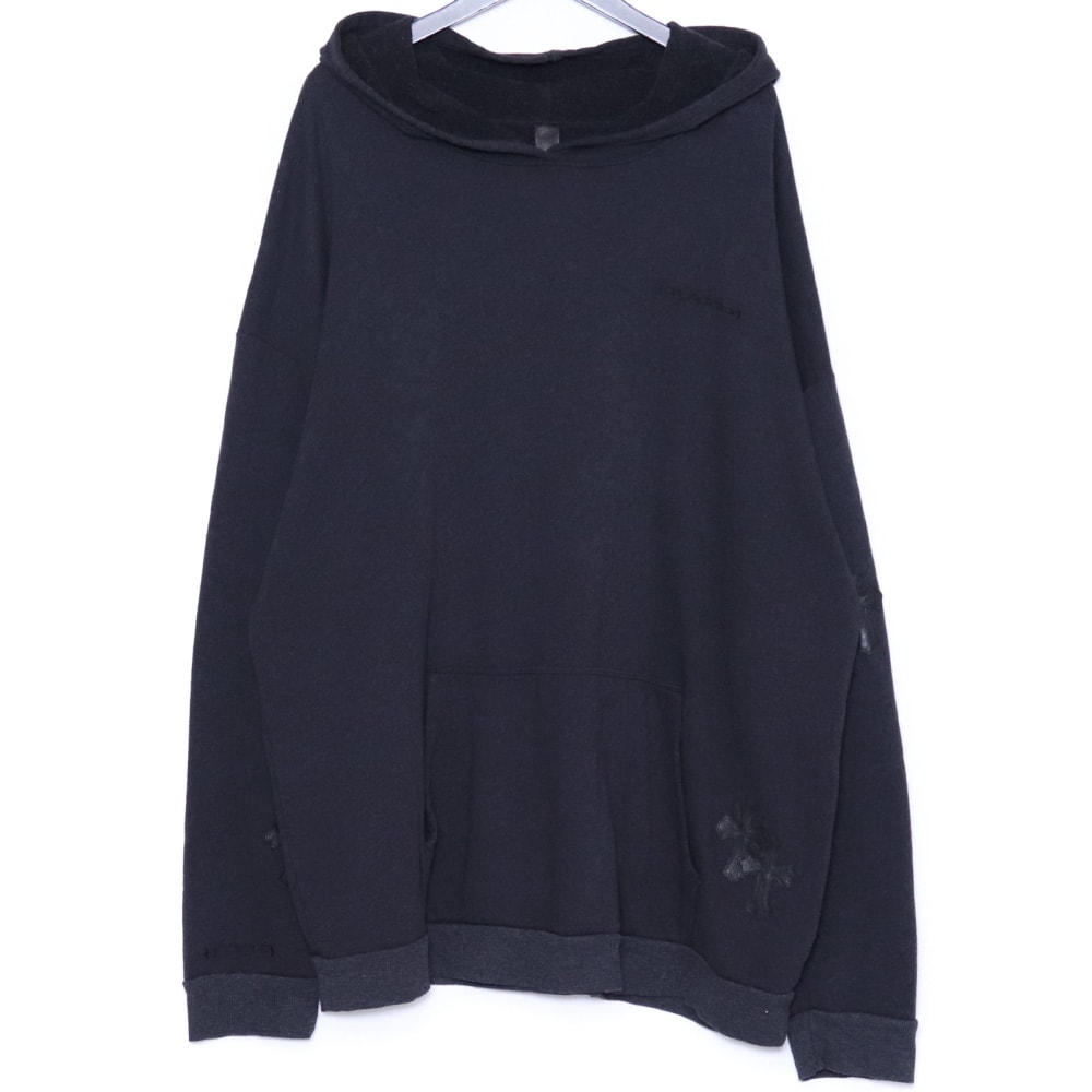 CHROME HEARTS ワイノットセメタリークロスレザーパッチプルオーバーパーカー
