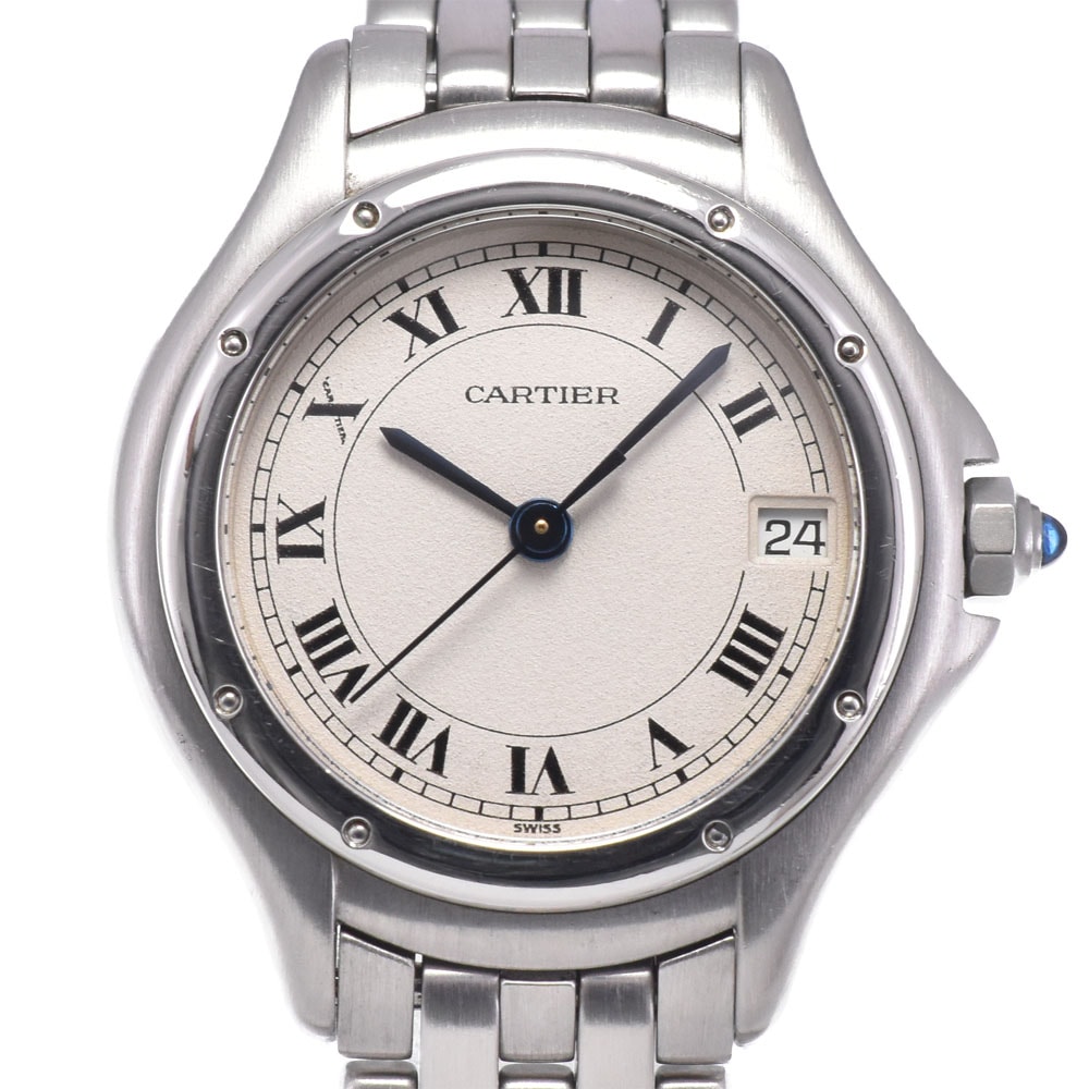 カルティエ CARTIER W35001F5 パンテール クーガー SM デイト シルバー クォーツ ユニセックス 美品 内箱・保証書付き 腕時計 N#148699