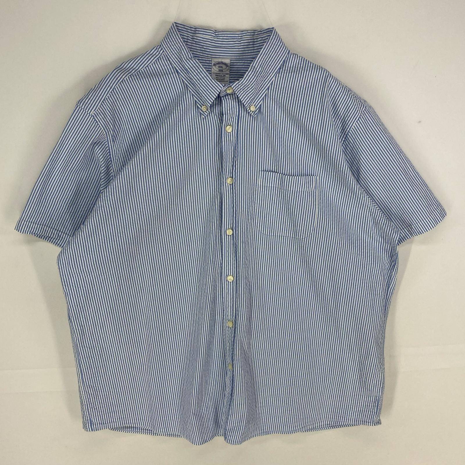 古着 ブルックスブラザーズ Brooks Brothers 半袖シャツ ボタンダウン 胸ポケット 1818 2XL  ブルー系 ストライプ メンズ