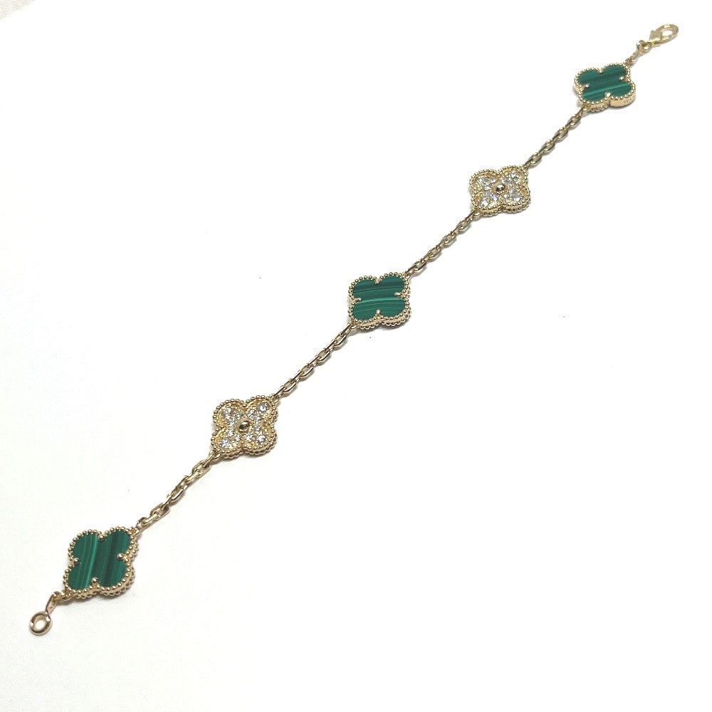 ヴァンクリーフ&アーペル Van Cleef & Arpels K18YG ヴィンテージ アルハンブラ マラカイト ダイヤモンド アクセサリー ジュエリー ブレス 腕輪 ブレスレット K18 ゴールド