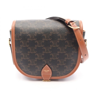 セリーヌ CELINE フォルコ ミディアムバッグ トリオンフ ショルダーバッグ バッグ PVCコーティングキャンバス レザー レディース ブラック系 / ブラウン系 191502BZJ.04LU 【中古】