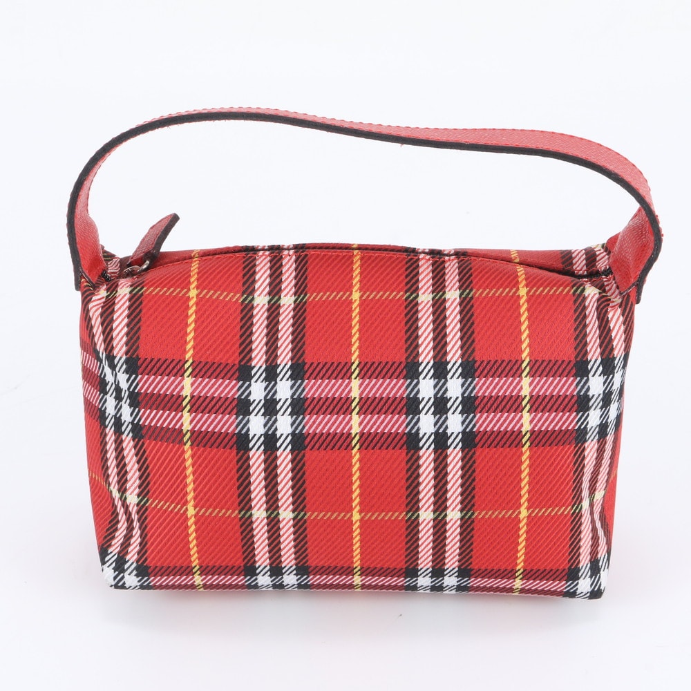 ■極美品 バーバリー チェック レッドハンドバッグ レザー×ナイロン