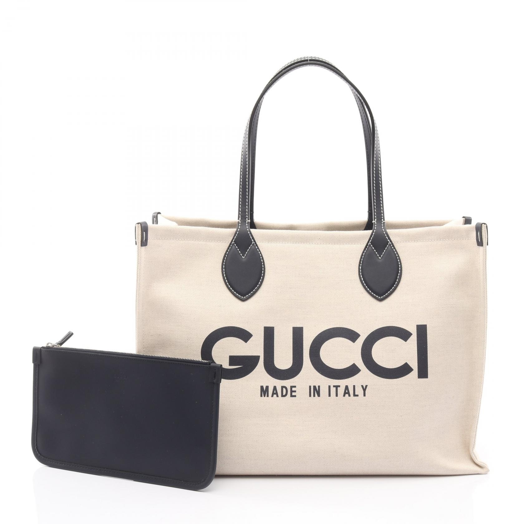 グッチ GUCCI プリント トートバッグ トートバッグ バッグ キャンバス レザー レディース アイボリー系 / ネイビー系 772179 【中古】