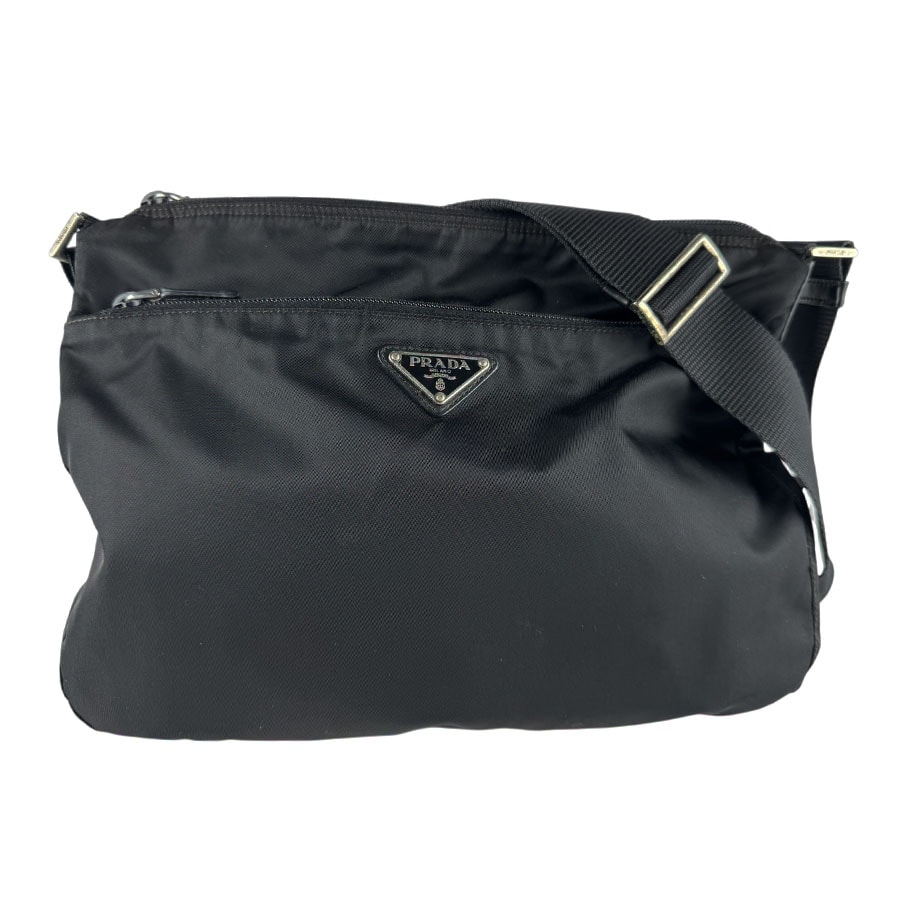 プラダ PRADA 斜め掛けショルダーバッグ ナイロン ブラック シルバー ユニセックス【中古】 z9961