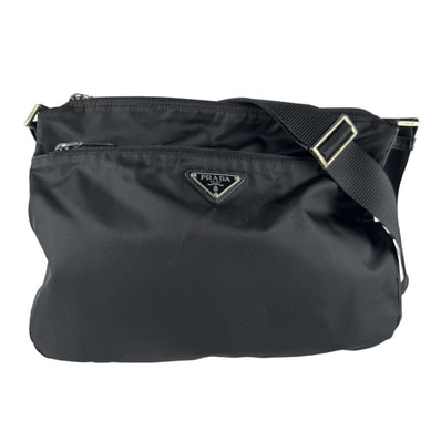 プラダ PRADA 斜め掛けショルダーバッグ ナイロン ブラック シルバー ユニセックス【中古】 z9961