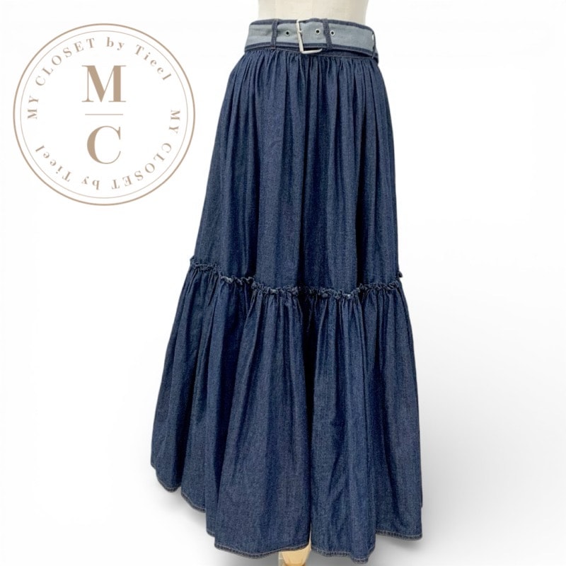 クリスチャンディオール CHRISTIAN DIOR ボトムス コットン ブルー ロゴベルト ロングスカート デニム