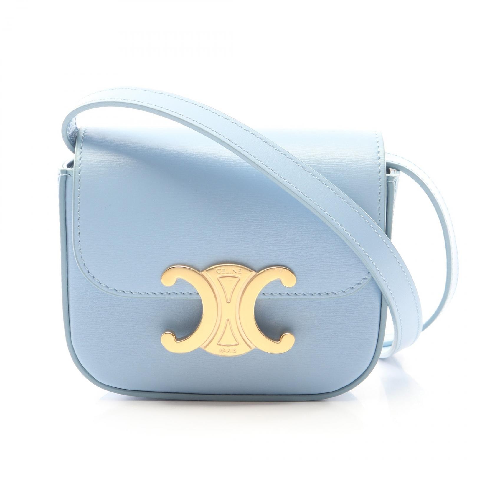 セリーヌ CELINE ミニ クロード トリオンフ ショルダーバッグ バッグ レザー レディース ブルー系 10I513DPV 【中古】