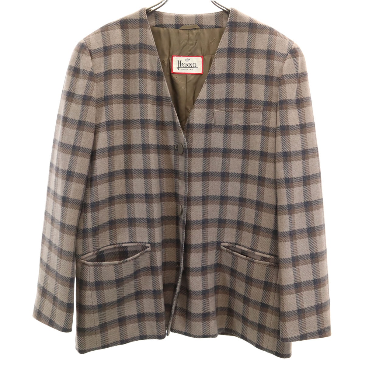Herno ヘルノ 90s イタリア製 ウール オールド ノーカラージャケット 46 ベージュ系