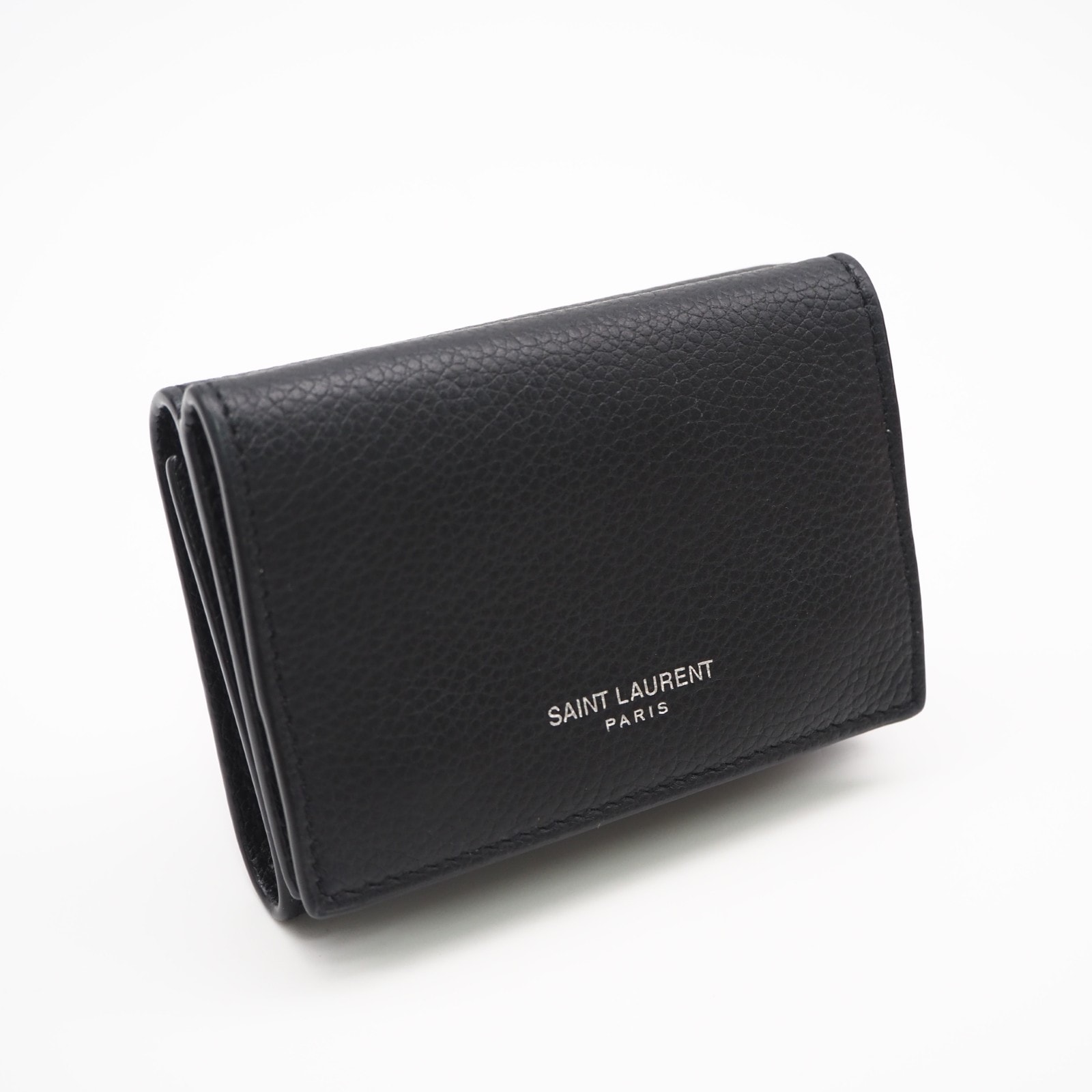 美品 YVES SAINT LAURENT イヴ・サンローラン レザー コンパクトウォレット 678272 三つ折り財布 ブラック カーフレザー メンズ